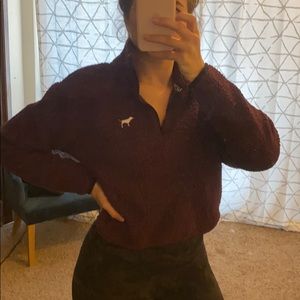 Pink Sherpa 3/4 Zip Crop